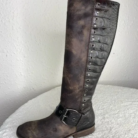 Ladies Donald J Pliner Brown Suede Alligator Knee High Zip Up Boots Size: 6.5 M - Picture 3 of 16